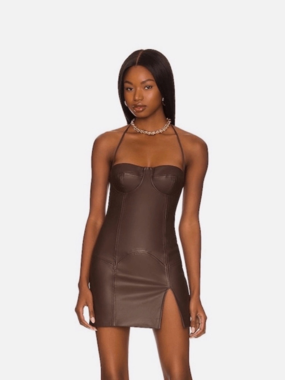 H:OURS Blake Mini Dress in Dark Brown Small Revolve